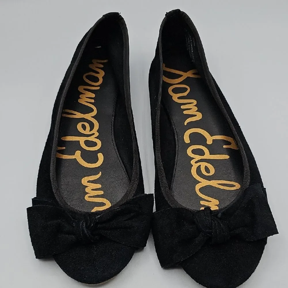 Sam Edelman Suede Black Bow Flats Size 8.5 Fairygrunge, Cottagecore, Croquette